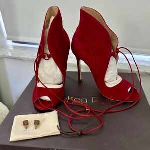 Chelsea Paris Zerin Red Suede booties/heels, size 7/37